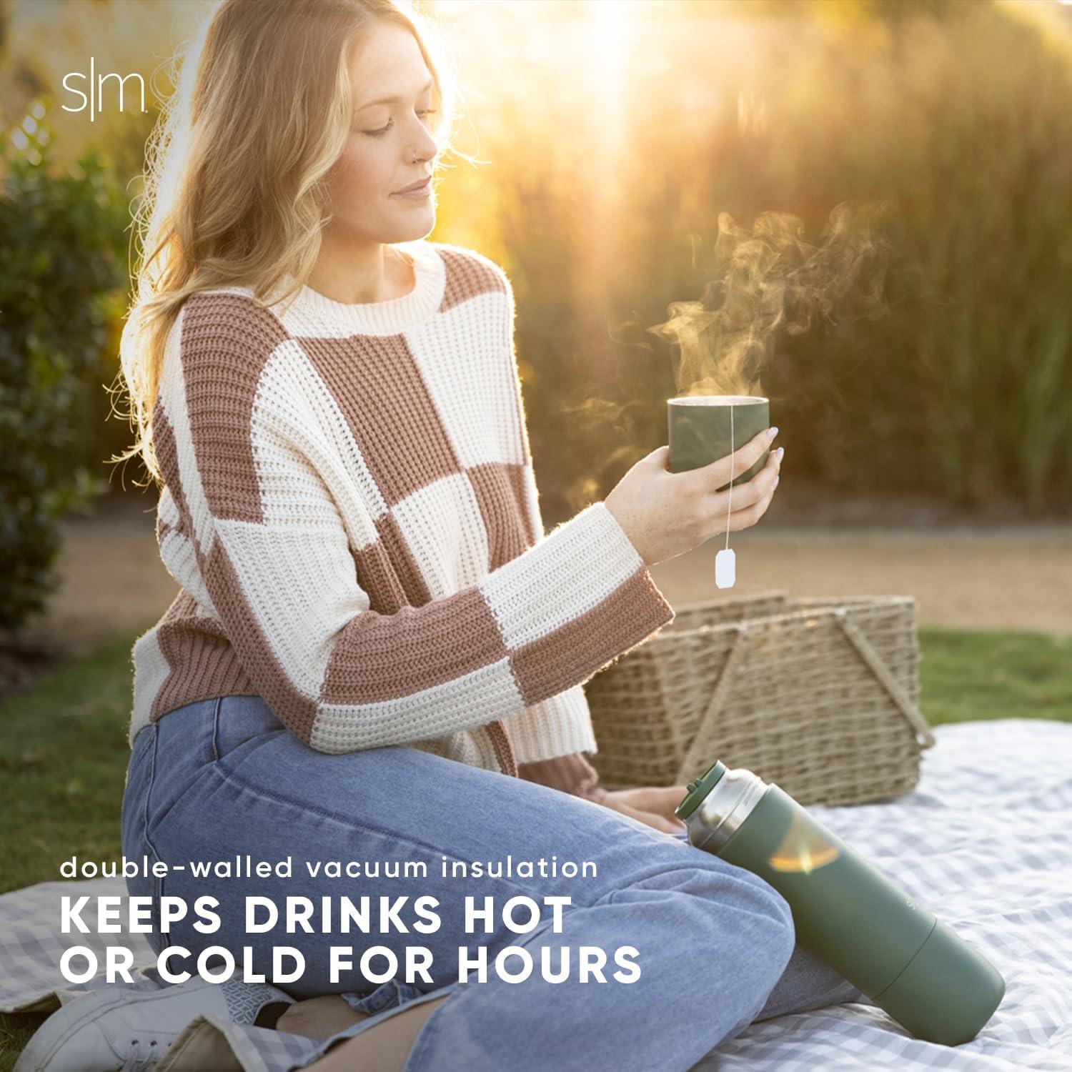 imageSimple Modern 36oz Insulated Hot Beverage Bottle with 2 Mugs  Travel Coffee Thermos for Hot Drinks  Twist and Pour Top  Commute Travel and Picnic Friendly  Roam Collection  ForestLavender Mist