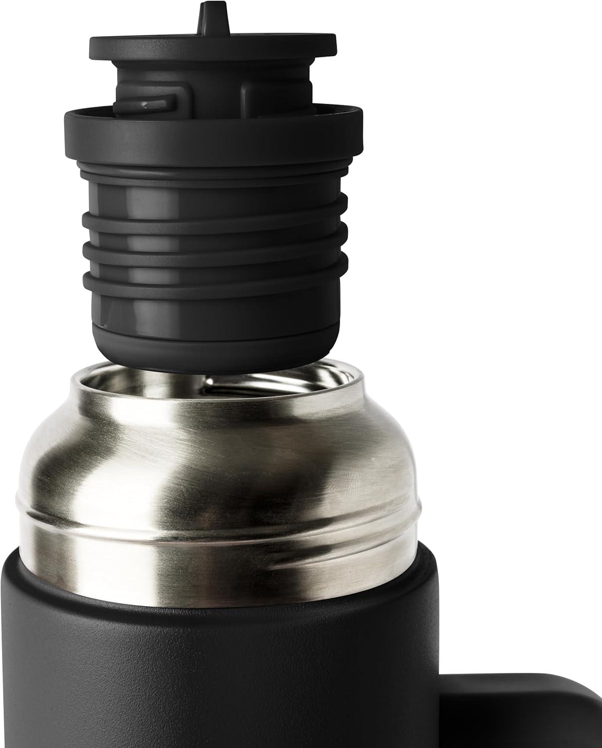 imageSimple Modern 36oz Insulated Hot Beverage Bottle with 2 Mugs  Travel Coffee Thermos for Hot Drinks  Twist and Pour Top  Commute Travel and Picnic Friendly  Roam Collection  Forest Midnight Black