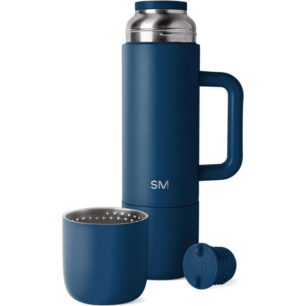 imageSimple Modern 36oz Insulated Hot Beverage Bottle with 2 Mugs  Travel Coffee Thermos for Hot Drinks  Twist and Pour Top  Commute Travel and Picnic Friendly  Roam Collection  ForestSlumberland