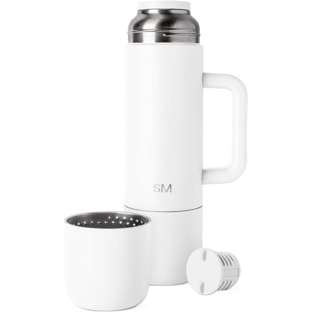 imageSimple Modern 36oz Insulated Hot Beverage Bottle with 2 Mugs  Travel Coffee Thermos for Hot Drinks  Twist and Pour Top  Commute Travel and Picnic Friendly  Roam Collection  ForestWinter White