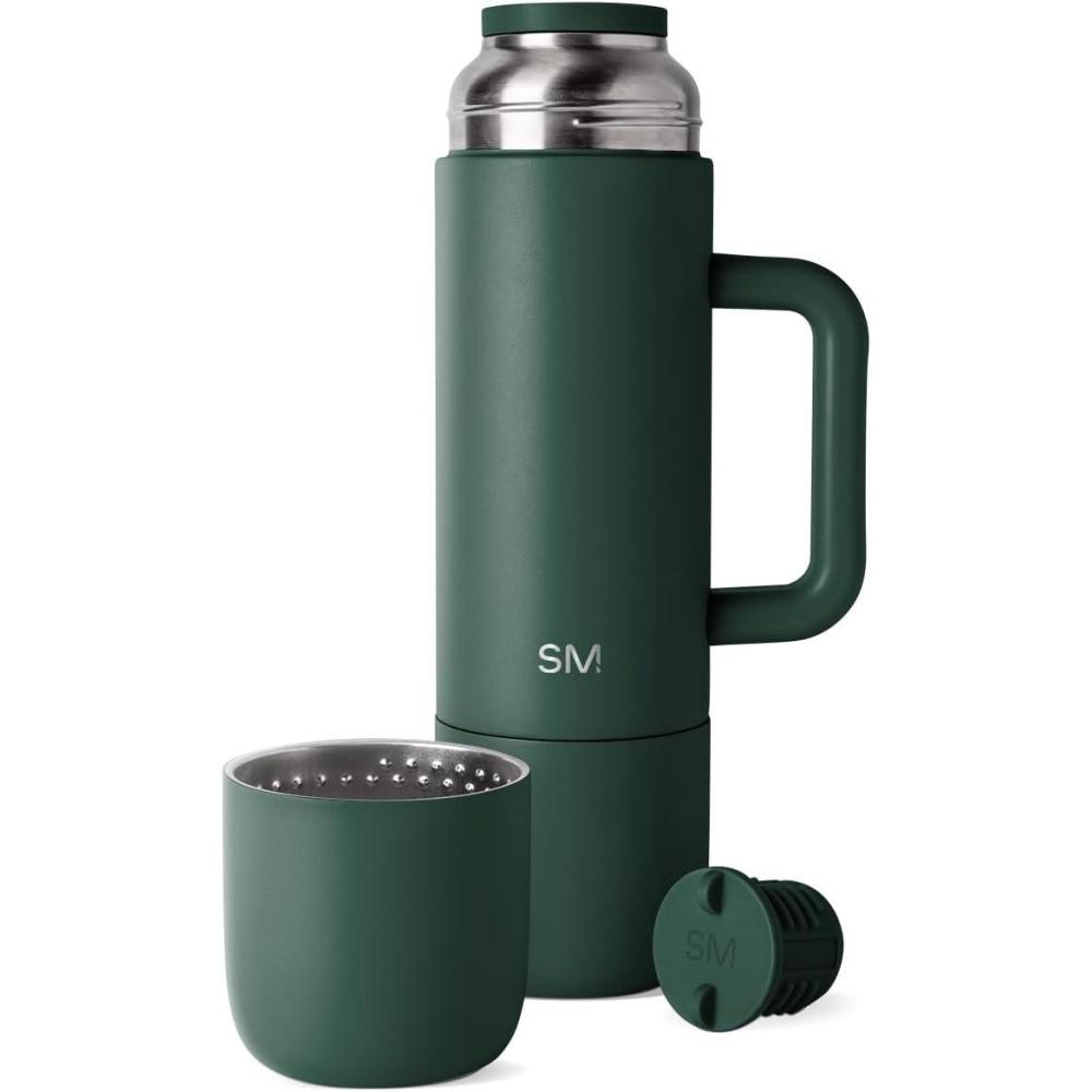 imageSimple Modern 36oz Insulated Hot Beverage Bottle with 2 Mugs  Travel Coffee Thermos for Hot Drinks  Twist and Pour Top  Commute Travel and Picnic Friendly  Roam Collection  ForestForest