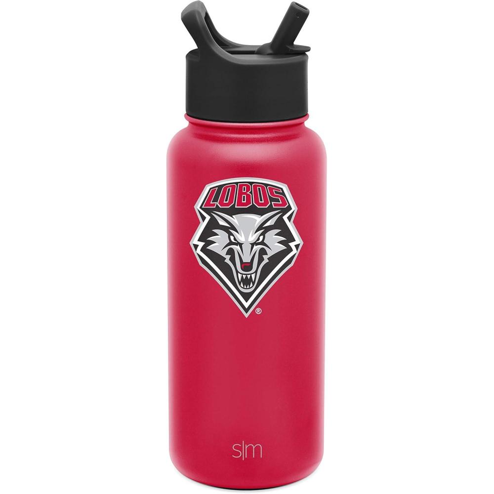 imageSimple Modern Officially Licensed Collegiate University Water Bottle with Straw lid Insulated Stainless Steel Thermos  Summit Collection  32ozNew Mexico Lobos