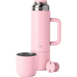 imageSimple Modern 36oz Insulated Hot Beverage Bottle with 2 Mugs  Travel Coffee Thermos for Hot Drinks  Twist and Pour Top  Commute Travel and Picnic Friendly  Roam Collection  ForestBlush