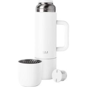 imageSimple Modern 36oz Insulated Hot Beverage Bottle with 2 Mugs  Travel Coffee Thermos for Hot Drinks  Twist and Pour Top  Commute Travel and Picnic Friendly  Roam Collection  ForestWinter White