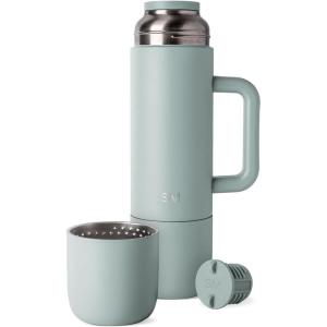 imageSimple Modern 36oz Insulated Hot Beverage Bottle with 2 Mugs  Travel Coffee Thermos for Hot Drinks  Twist and Pour Top  Commute Travel and Picnic Friendly  Roam Collection  ForestSea Glass Sage