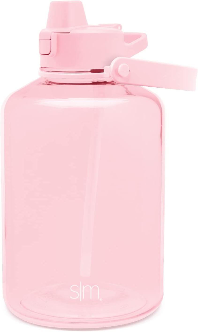 imageSimple Modern Half Gallon 64 oz Water Bottle with Push Button Silicone Straw Lid ampamp Motivational Measurement Marker  Large Reusable Tritan Plastic Water Jug  Summit Collection  Deep OceanBlush