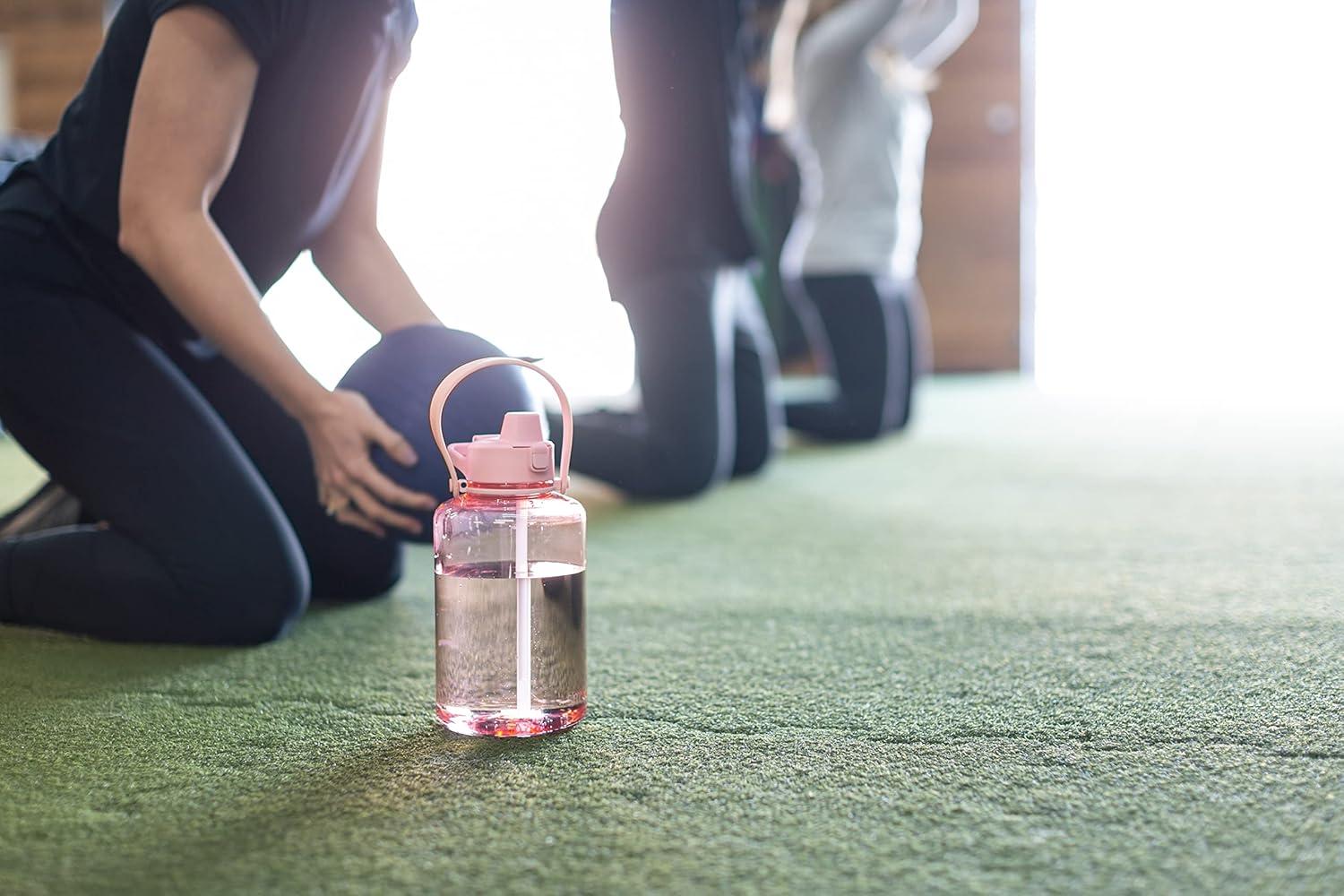 imageSimple Modern Half Gallon 64 oz Water Bottle with Push Button Silicone Straw Lid ampamp Motivational Measurement Marker  Large Reusable Tritan Plastic Water Jug  Summit Collection  Deep OceanBlush