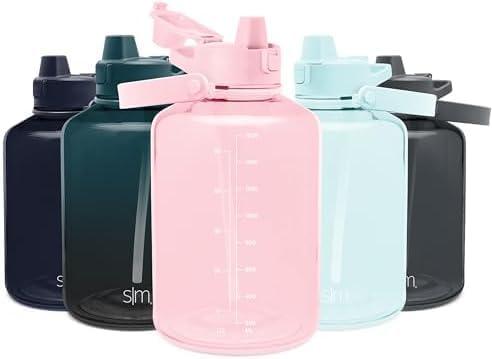 imageSimple Modern Half Gallon 64 oz Water Bottle with Push Button Silicone Straw Lid ampamp Motivational Measurement Marker  Large Reusable Tritan Plastic Water Jug  Summit Collection  Deep OceanBlush