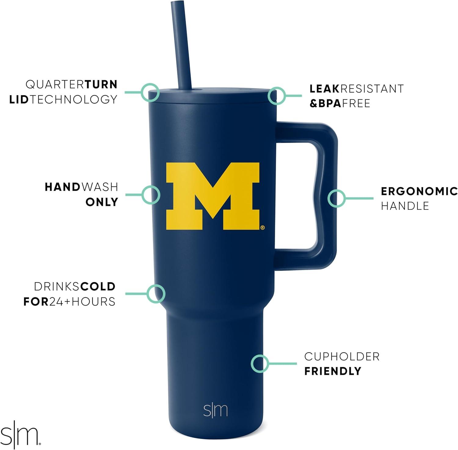 imageSimple Modern Officially Licensed Michigan Wolverines Collegiate University 40oz Tumbler with Handle and Straw Lid  NCAA Football Gifts for Men Women  Trek Collection  University of MichiganMichigan Wolverines