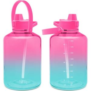 imageSimple Modern Half Gallon 64 oz Water Bottle with Push Button Silicone Straw Lid ampamp Motivational Measurement Marker  Large Reusable Tritan Plastic Water Jug  Summit Collection  Deep OceanOmbre Sorbet