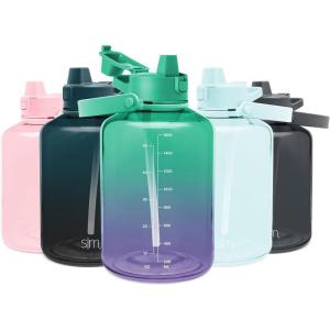 imageSimple Modern Half Gallon 64 oz Water Bottle with Push Button Silicone Straw Lid ampamp Motivational Measurement Marker  Large Reusable Tritan Plastic Water Jug  Summit Collection  Deep OceanOmbre Tropical Seas