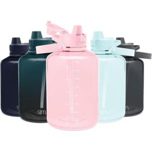 imageSimple Modern Half Gallon 64 oz Water Bottle with Push Button Silicone Straw Lid ampamp Motivational Measurement Marker  Large Reusable Tritan Plastic Water Jug  Summit Collection  Deep OceanBlush