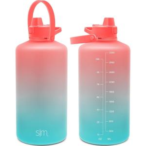 imageSimple Modern Half Gallon 64 oz Water Bottle with Push Button Silicone Straw Lid ampamp Motivational Measurement Marker  Large Reusable Tritan Plastic Water Jug  Summit Collection  Deep OceanOmbre Havana