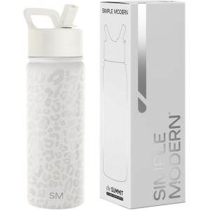 image:imageSimple Modern Water Bottle with Straw Lid  Vacuum Insulated Stainless Steel Metal  Reusable Leak Proof BPAFree Cup for School  Summit Collection  22oz ButtercupPattern Cream Leopard