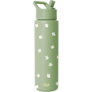 image:imageSimple Modern Water Bottle with Straw Lid  Vacuum Insulated Stainless Steel Metal  Reusable Leak Proof BPAFree Cup for School  Summit Collection  22oz ButtercupPattern Sweet Daisy on Meadow Mist