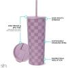 image:imageSimple Modern Insulated Tumbler with Lid and Straw  Iced Coffee Cup Reusable Stainless Steel Water Bottle Travel Mug  Gifts for Women Men Her Him  Classic Collection  24oz  Lavender MistPattern Lavender Checkmate