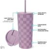 image:imageSimple Modern Insulated Tumbler with Lid and Straw  Iced Coffee Cup Reusable Stainless Steel Water Bottle Travel Mug  Gifts for Women Men Her Him  Classic Collection  24oz  Lavender MistPattern Lavender Checkmate