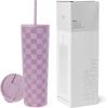 image:imageSimple Modern Insulated Tumbler with Lid and Straw  Iced Coffee Cup Reusable Stainless Steel Water Bottle Travel Mug  Gifts for Women Men Her Him  Classic Collection  24oz  Lavender MistPattern Lavender Checkmate