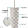 image:imageSimple Modern Insulated Tumbler with Lid and Straw  Iced Coffee Cup Reusable Stainless Steel Water Bottle Travel Mug  Gifts for Women Men Her Him  Classic Collection  24oz  Lavender MistPattern Checkmate