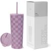 image:imageSimple Modern Insulated Tumbler with Lid and Straw  Iced Coffee Cup Reusable Stainless Steel Water Bottle Travel Mug  Gifts for Women Men Her Him  Classic Collection  24oz  Lavender MistPattern Lavender Checkmate