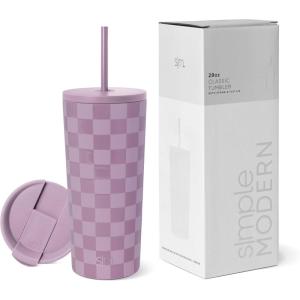 image:imageSimple Modern Insulated Tumbler with Lid and Straw  Iced Coffee Cup Reusable Stainless Steel Water Bottle Travel Mug  Gifts for Women Men Her Him  Classic Collection  24oz  Lavender MistPattern Lavender Checkmate