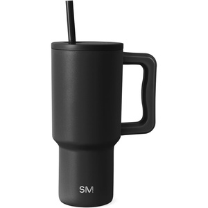 image:imageSimple Modern 40 oz Trek Tumbler with Handle and Straw Lid  Cup Holder Friendly Insulated Stainless Steel Travel Mug  Raspberry Vibes Midnight Black