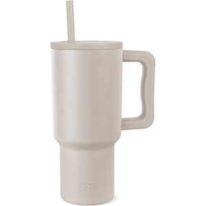 image:imageSimple Modern 40 oz Trek Tumbler with Handle and Straw Lid  Cup Holder Friendly Insulated Stainless Steel Travel Mug  Raspberry VibesAlmond Birch