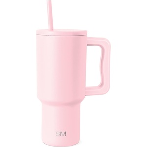 image:imageSimple Modern 40 oz Trek Tumbler with Handle and Straw Lid  Cup Holder Friendly Insulated Stainless Steel Travel Mug  Raspberry VibesBlush