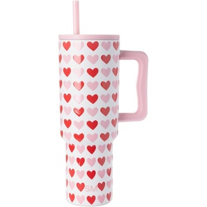 image:imageSimple Modern 40 oz Trek Tumbler with Handle and Straw Lid  Cup Holder Friendly Insulated Stainless Steel Travel Mug  Raspberry VibesHearts on White
