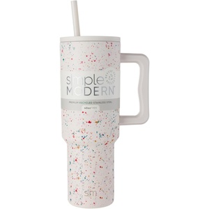 image:imageSimple Modern 40 oz Trek Tumbler with Handle and Straw Lid  Cup Holder Friendly Insulated Stainless Steel Travel Mug  Raspberry VibesPattern Cream Terrazzo
