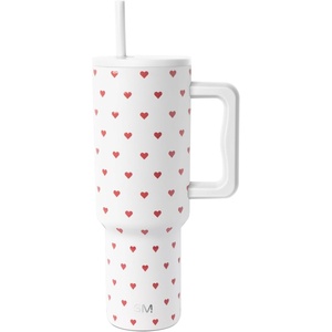 image:imageSimple Modern 40 oz Trek Tumbler with Handle and Straw Lid  Cup Holder Friendly Insulated Stainless Steel Travel Mug  Raspberry VibesPattern Crimson Hearts