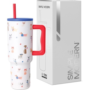 image:imageSimple Modern 40 oz Trek Tumbler with Handle and Straw Lid  Cup Holder Friendly Insulated Stainless Steel Travel Mug  Raspberry VibesPattern Patriotic Pets