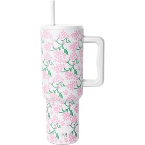 image:imageSimple Modern 40 oz Trek Tumbler with Handle and Straw Lid  Cup Holder Friendly Insulated Stainless Steel Travel Mug  Raspberry VibesPattern Spring Blossom
