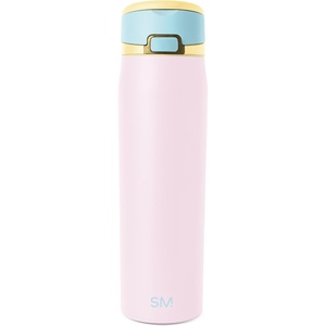 image:imageSimple Modern Mesa Loop Water Bottle with Covered Straw and Handle  30oz Cup Holder Friendly Insulated Stainless Steel Bottles for Travel Sports and School  Seaside StripesSherbet